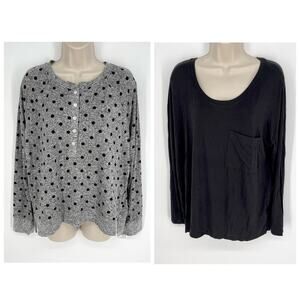 Alfani NEW 2 Pc Bundle Sleep Shirts Long Sleeve Size L Gray Dots Classic Black